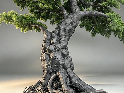 New Release: Artistic Artificial Podocarpus Tree With Detailed Bark & Exposed Root Sculpture